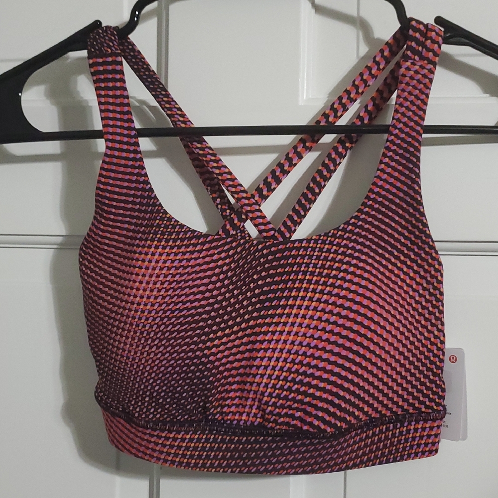 NWT Lululemon Energy Bra Sz 4 Black/red/orange/purple